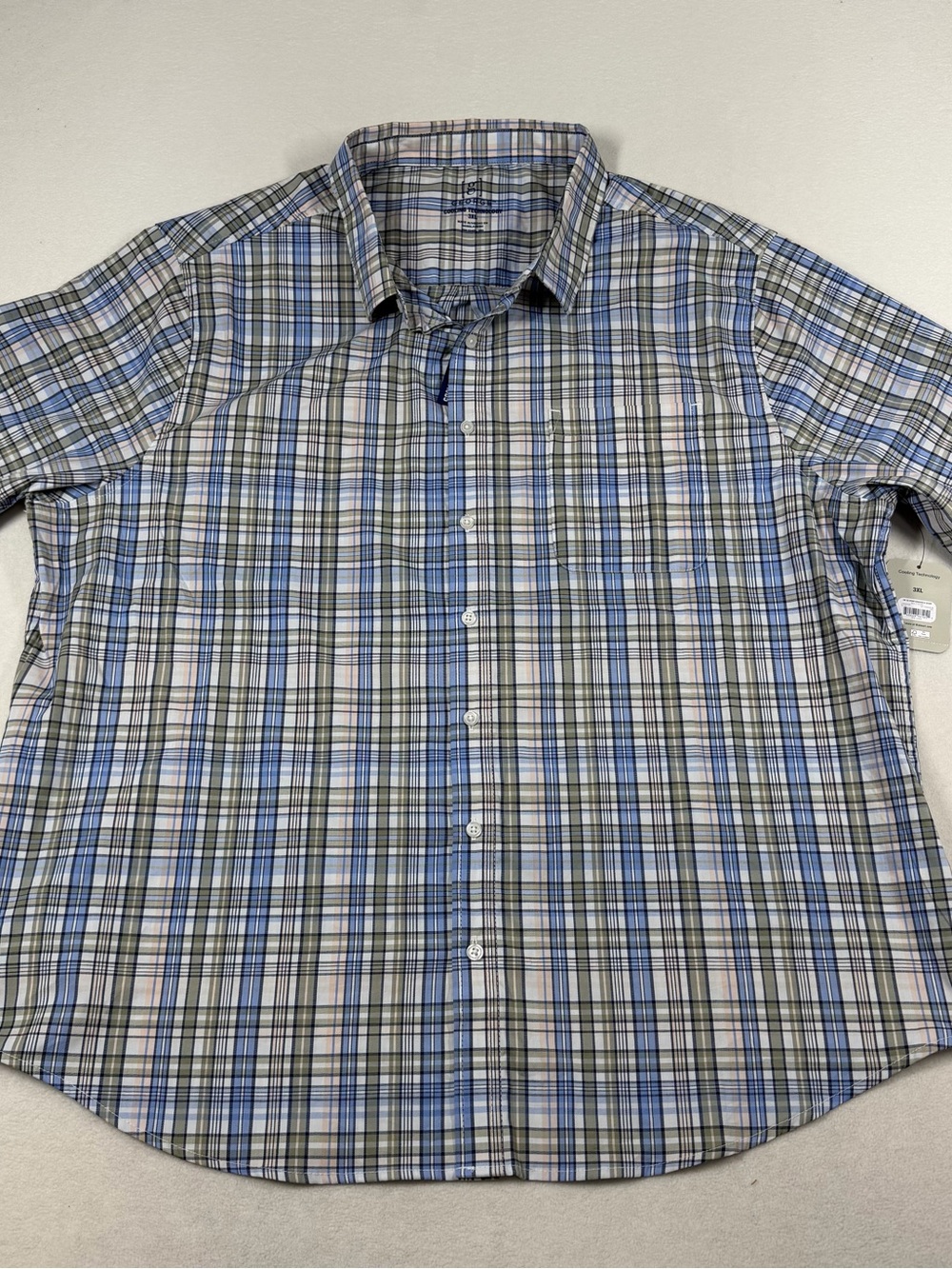 George Short-Sleeve Plaid Button-Down Shirt in Blue, White and Gray Size 3XL